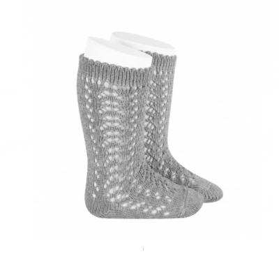condour 100% cotton knee high openwork sock grey